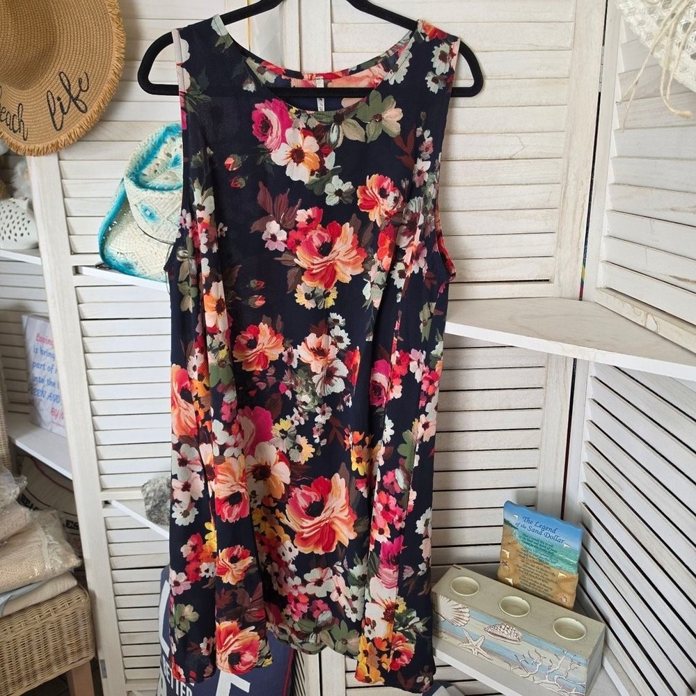 42 Pops Floral Sleeveless Dress Size 1X Boho Cottage Pullover Knee Length New